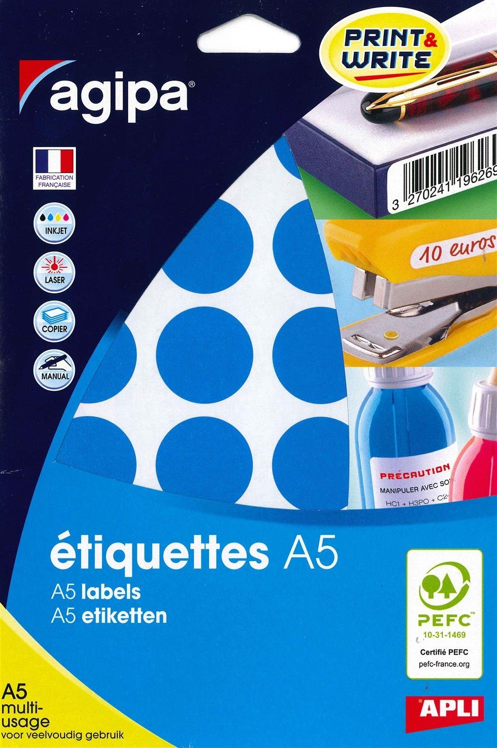 APLI 101356 Case of 240 Multi-Purpose Dots Diameter 30 mm Blue
