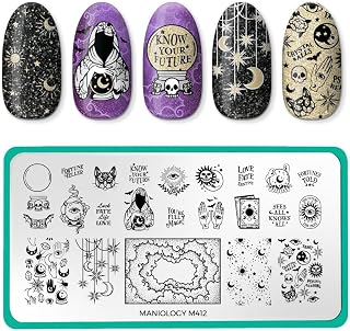Maniology Fortune Teller Nail Stamping Plate, Psychic Mystical Tarot Manicure Designs, Crystal Ball Stamp Plates, Witchery Halloween Theme Patterns