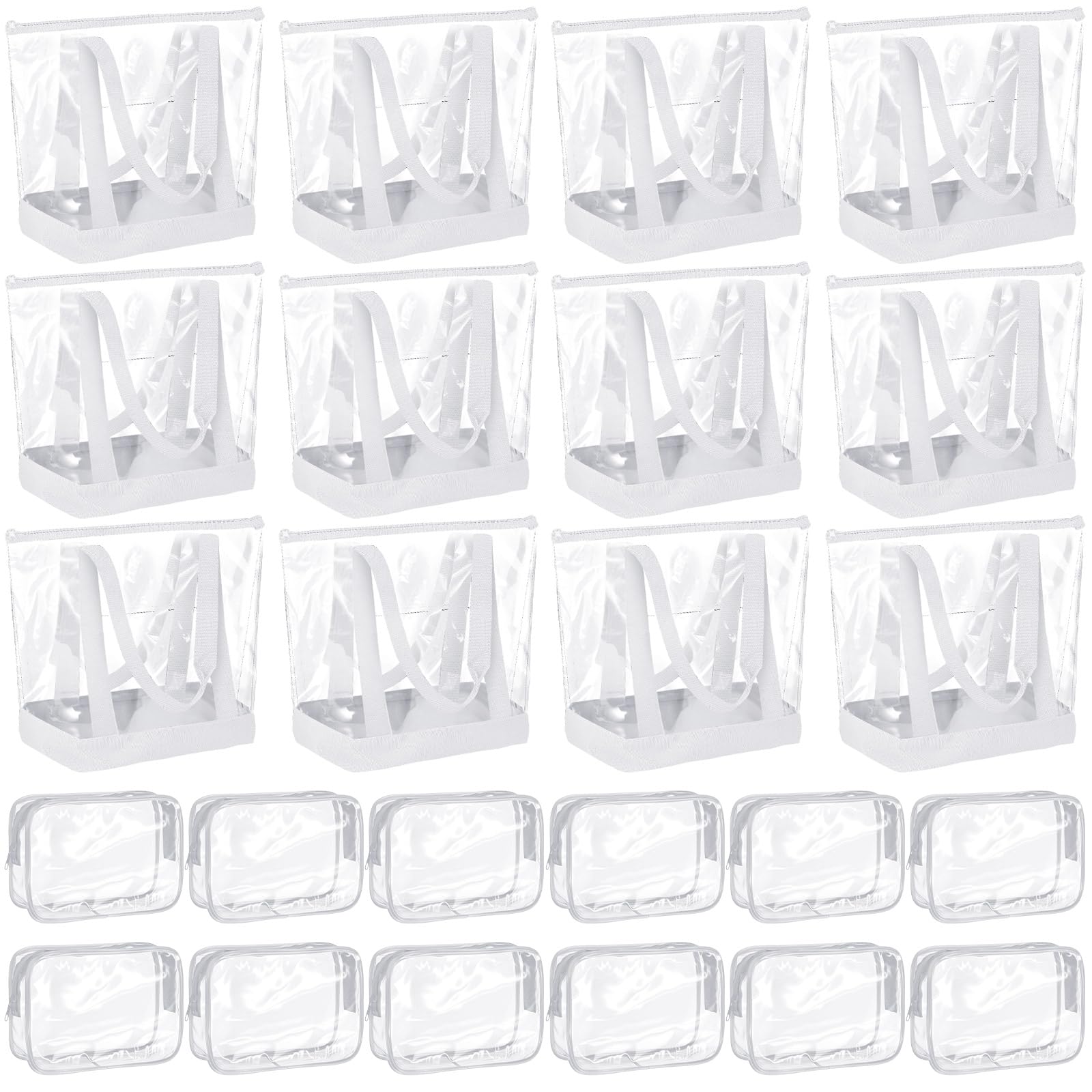Sweetude 24 Pcs Clear Tote Bags with Makeup Bags 16x13x5 5 Beach Tote Bags Bulk Waterproof for Women