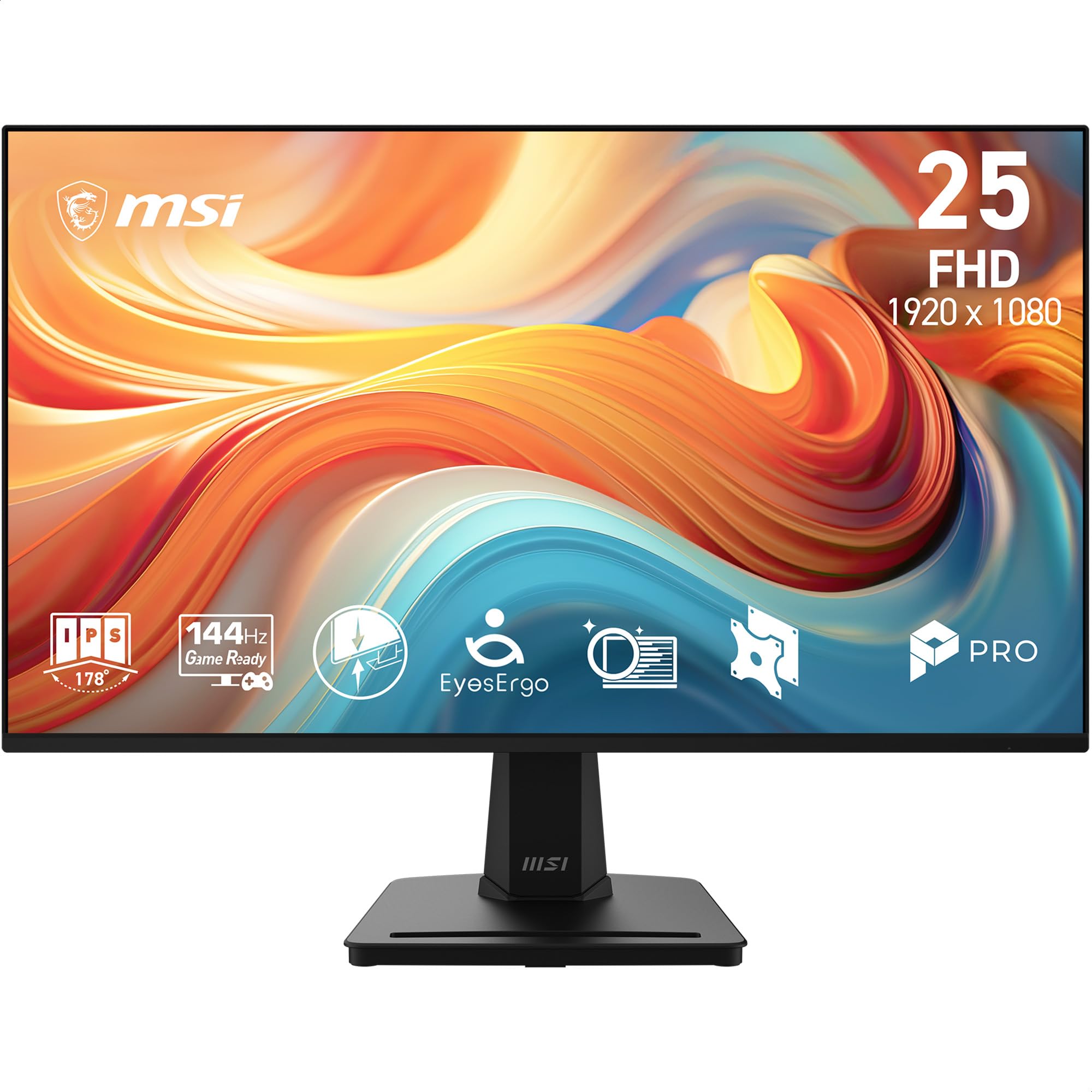MSI PRO MP251 E14L 24.5-Inch FHD 1920x1080, Computer Monitor IPS, 144Hz, 1ms, Frame-Less, Tilt Adjustable, Vesa Mount, Black