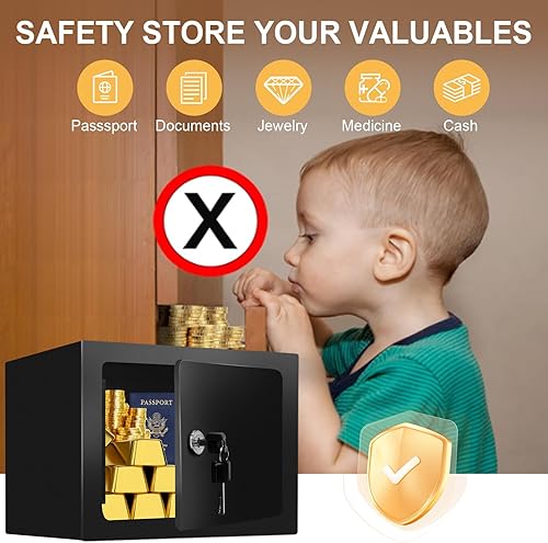 Miniatura 5 de Caja de seguridad pequeña con llaves, caja de seguridad de acero para el hogar, 0.23 pies cúbicos oculta segura para dinero medicina objetos de valor
