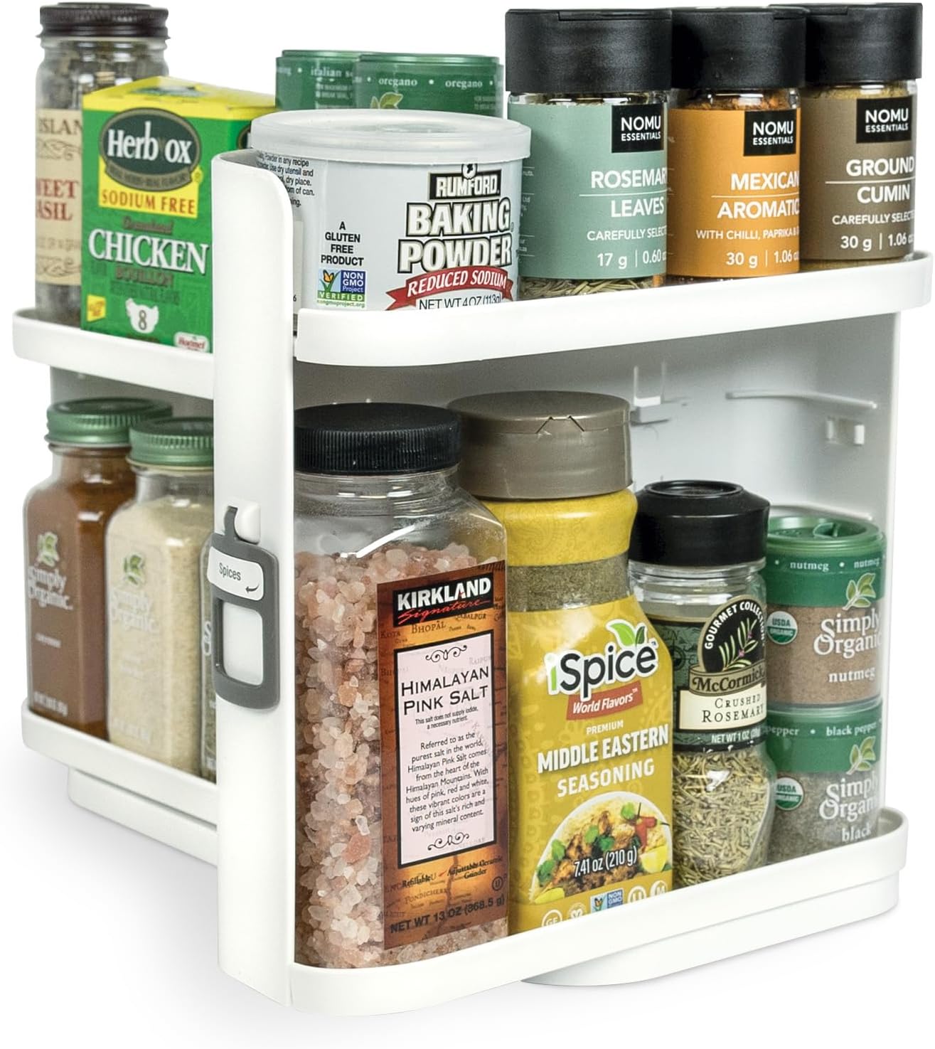 Cabinet Caddy SNAP! (White | Pull & Rotate Spice Rack Organizer| 3 Snap-In Shelves Adjust for 5 Levels of Storage | Magnetic Modular Design | Non-Skid Base | 8.9”H x 6.1”W x 10.8”D