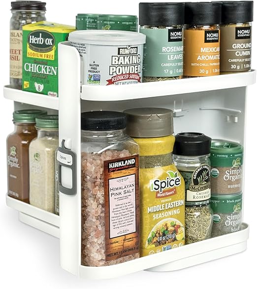 Cabinet Caddy SNAP! Spice Rack Organizer for Cabinet - Slide & Rotate Seasoning Organizer - 3 Snap-In Adjustable Shelves for 5 Tier of Storage - Magnetic Modular Design - 8.9”H x 6.1”W x 10.8”D