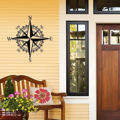 ruelen Decoración de pared de brújula náutica decorativa de metal de 14 pulgadas, sala de estar, dormitorio, oficina, porche, jardín, patio,