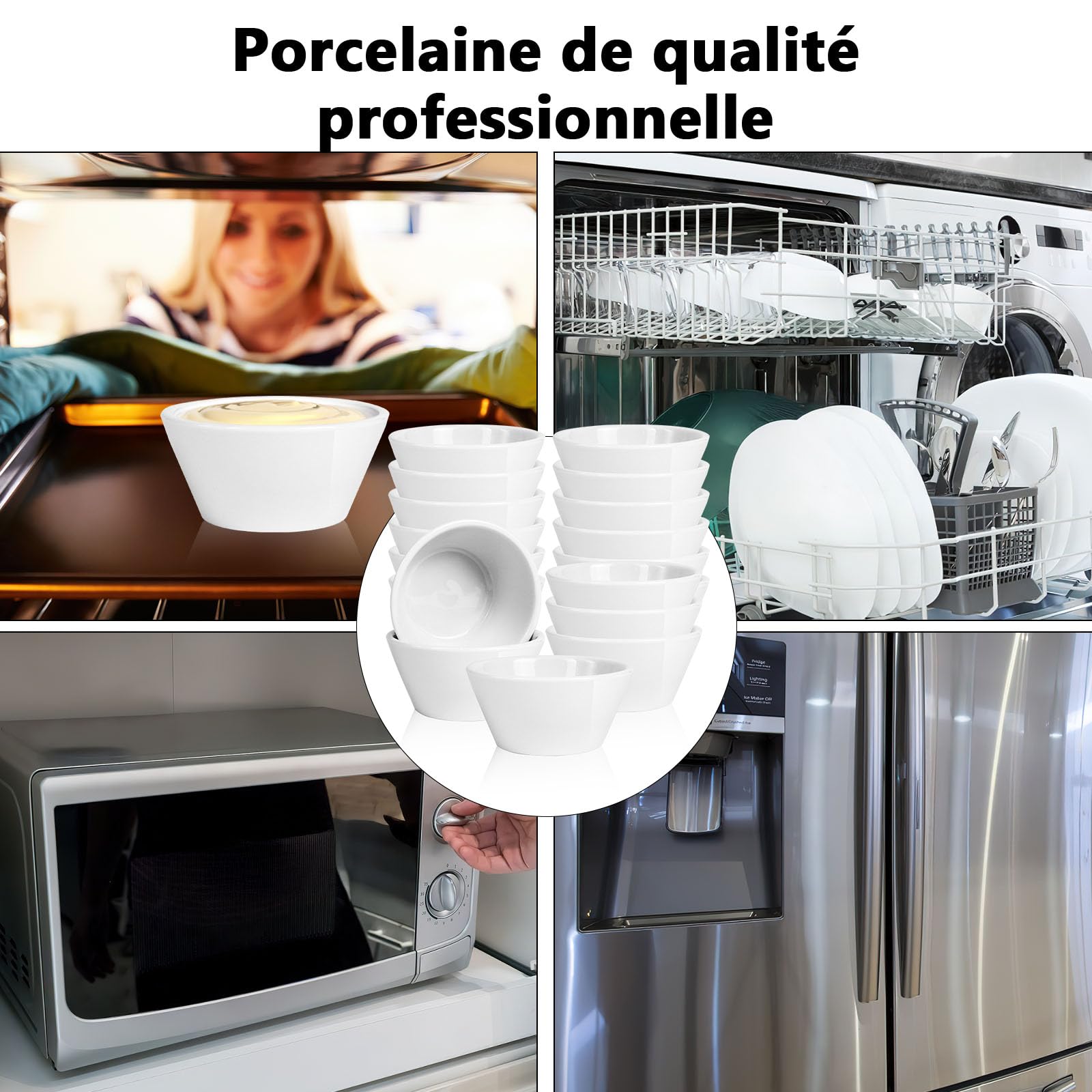 Lot de 18 Bols en Porcelaine Blanche 240 ml, Ramequins Empilables