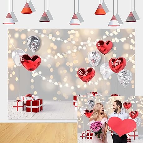 Valentine's Day Backdrop for Photography Glitter Bokeh Red Love Party Background for...