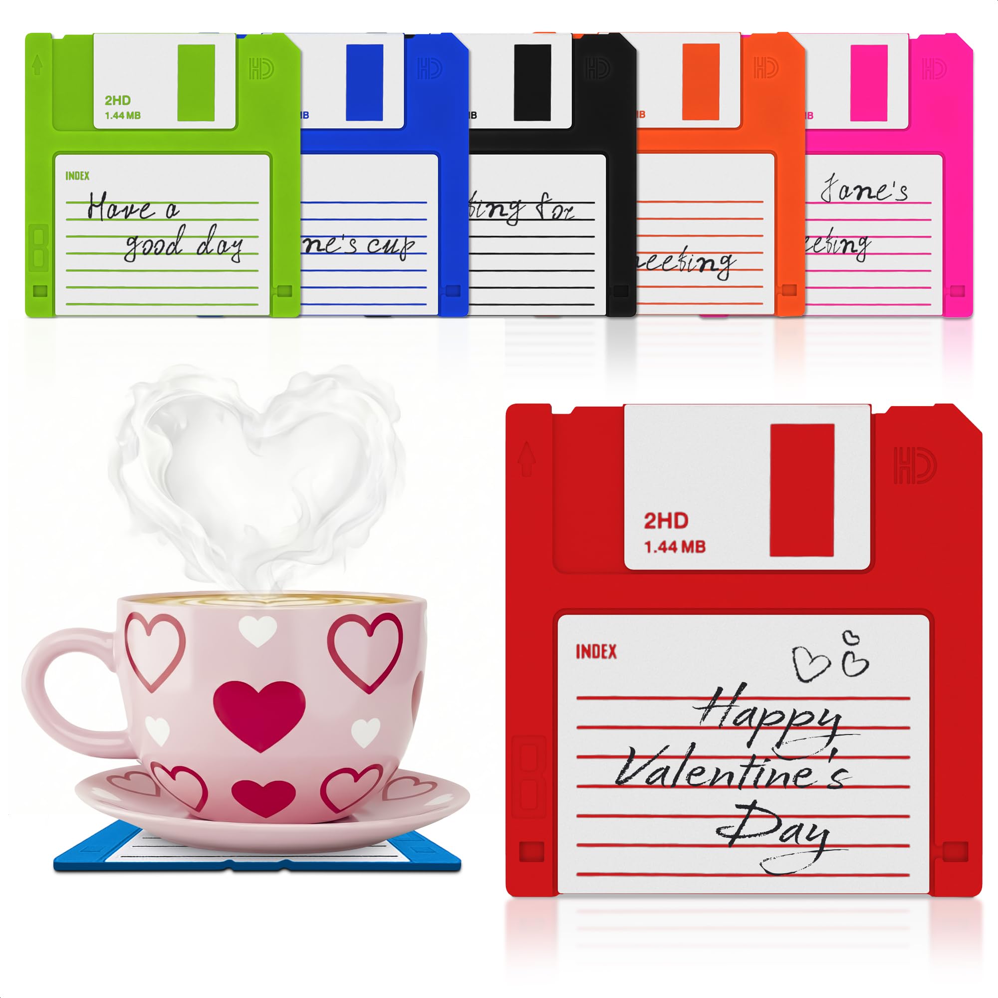 Floppy Disk Coasters Set of 6 – Funny Coasters for Drinks That Protect Surfaces from Hot Drinks – Retro Floppy Disk Design with a 90s Nostalgia Vibe for Home & Office Desk Decor, Gifts for Tech Fans