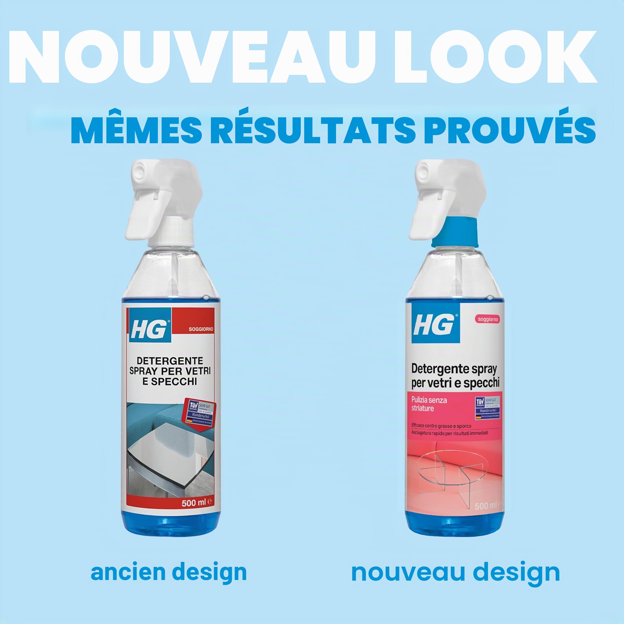 HG Nettoyant spray pour vitres, fenêtres et miroirs, élimine efficacement la graisse et la saleté, 500 ml (142050106)