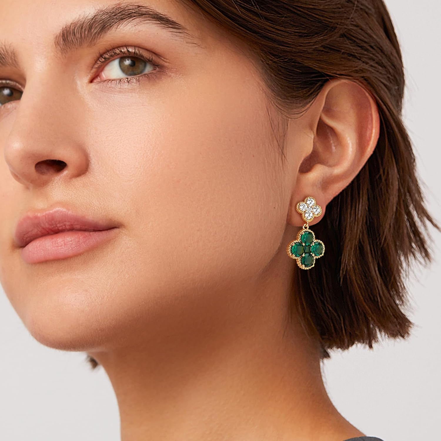 MTMY Dangle Earrings for Women 14K Gold Plated Four Leaf Clover Dangling Drop Birthstone Stud Earrings Trendy Flower Birthstone Jewelry Birthday Gifts - Image 2