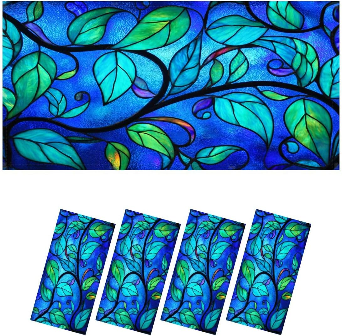 Fluorescent Light Covers for Ceiling Lights Colorful Stained Glass Green Vines Bright Azure Sky Easy to Install Magnetic Light Filter for Classroom Office Hospitals School Home Decor