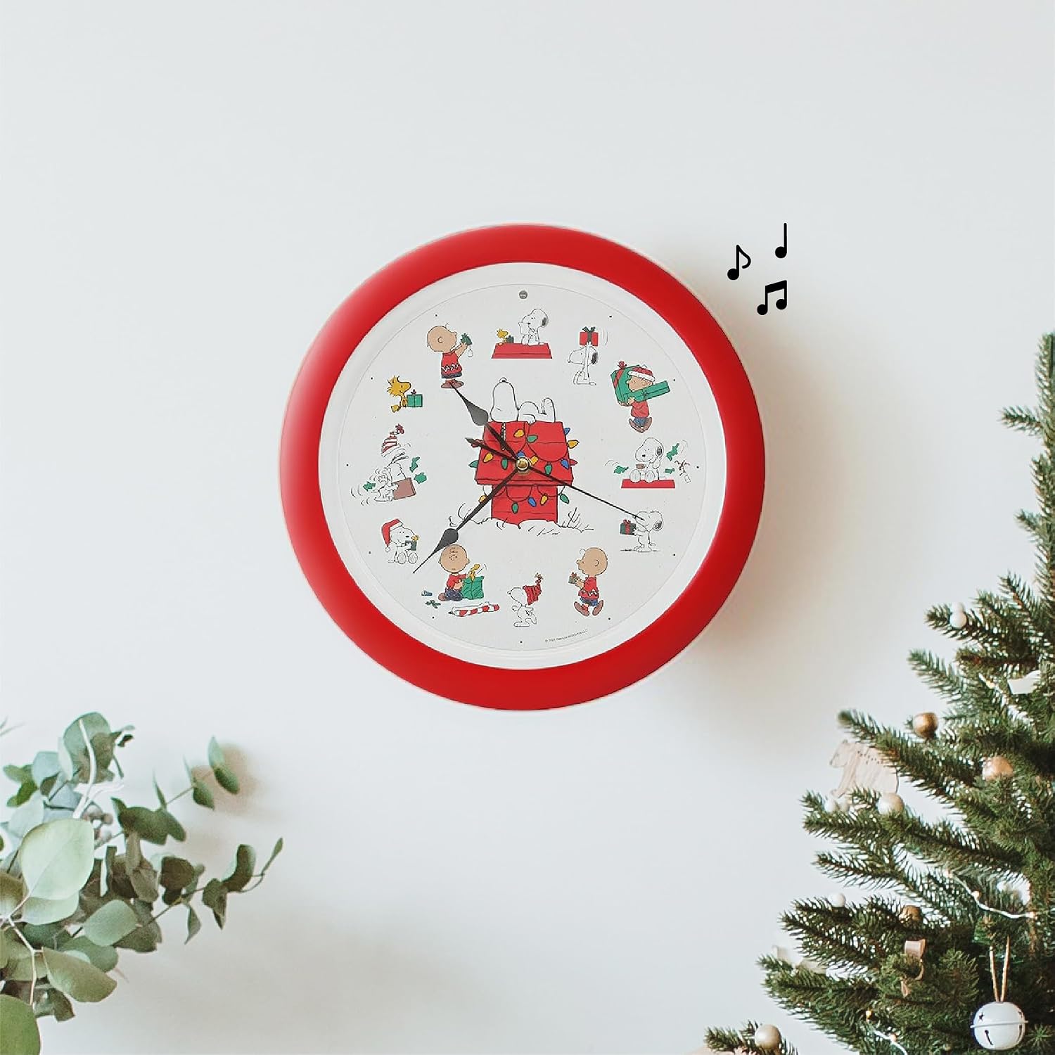 Mark Feldstein Peanuts Snoopy Doghouse Christmas Carol Clock, Red, 13 in image 5