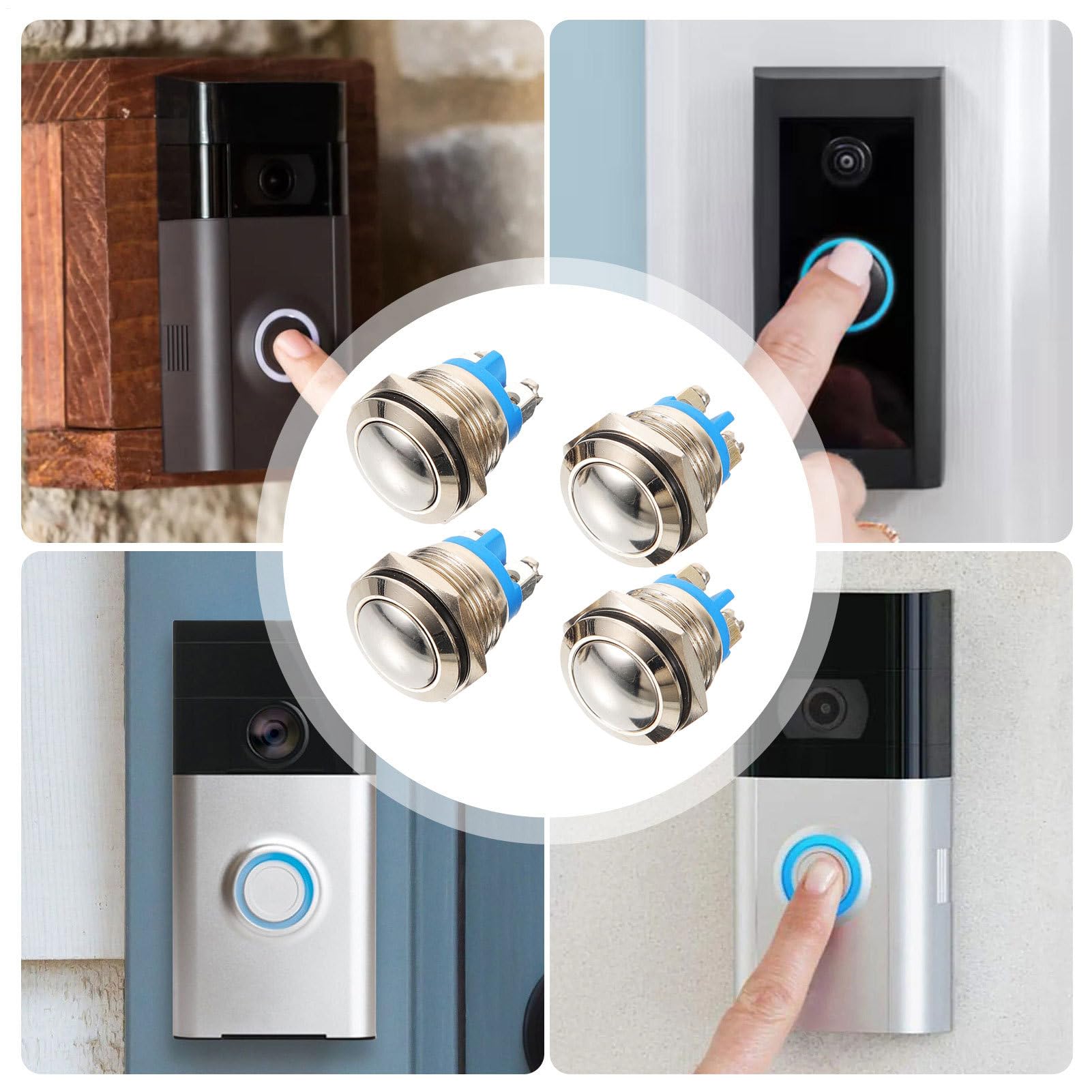 Pulsador de timbre de puerta, 4 botones de repuesto para timbre, accesorios impermeables para la actualización de casa, casa, casa, casa, casa, casa y garaje
