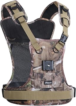 Nicama AH1 Camera Carrier Chest Harness,Double Shoulder Strap with 38mm Square Arca Type QR Camera Mount Plate for 1 Camera Canon Nikon Sony Sigma Olympus DSLR Hiking Climbing Wedding Travel CAMO