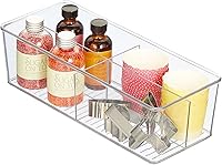 Vista 4 de mDesign Caja organizadora de plástico para armario de cocina, 4 secciones divididas para estantes de despensa, encimeras, islas o armarios