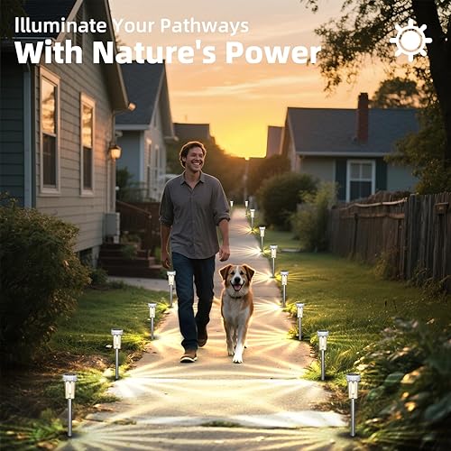 Miniatura 7 de DERAYSION Luces solares para exteriores, paquete de 8 luces solares impermeables para jardín, poste de acero inoxidable con forma de estallido de