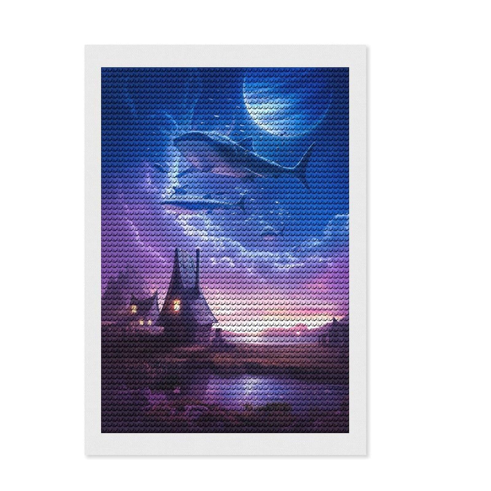 Junmoney Mystical Worlds Full Drill Diamond Painting Kit 8"x12", Neat Printed Canvas, Sparkling Round Gems, Easy Handmade Project