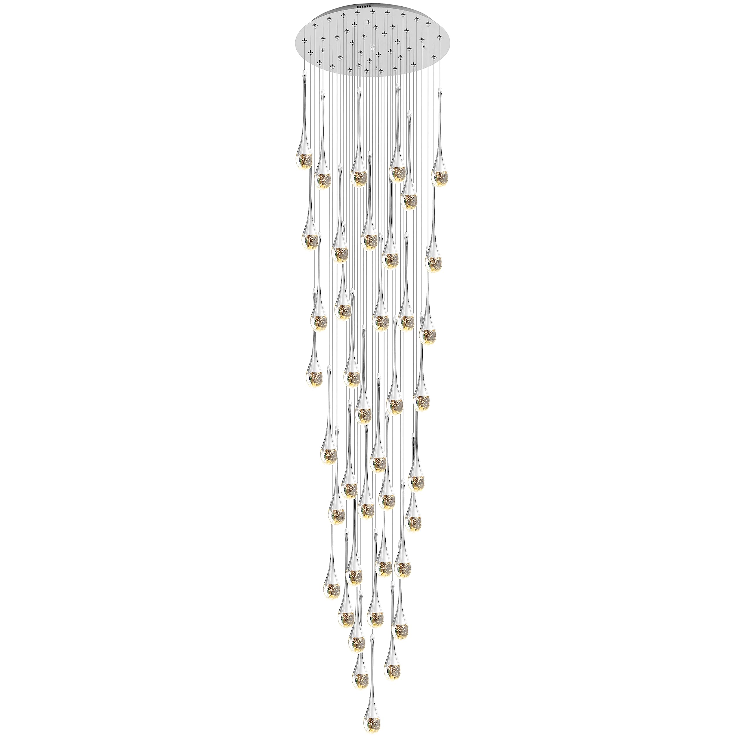 FYZDLAOR 40-Light High Ceiling LED Chandeliers 19fts (6Meters) Modern Raindrop Spiral Crystal Pendant Lights 3CCT Dimmable Dome Long Chandelier for Entryway Stairwell Lighting Fixture