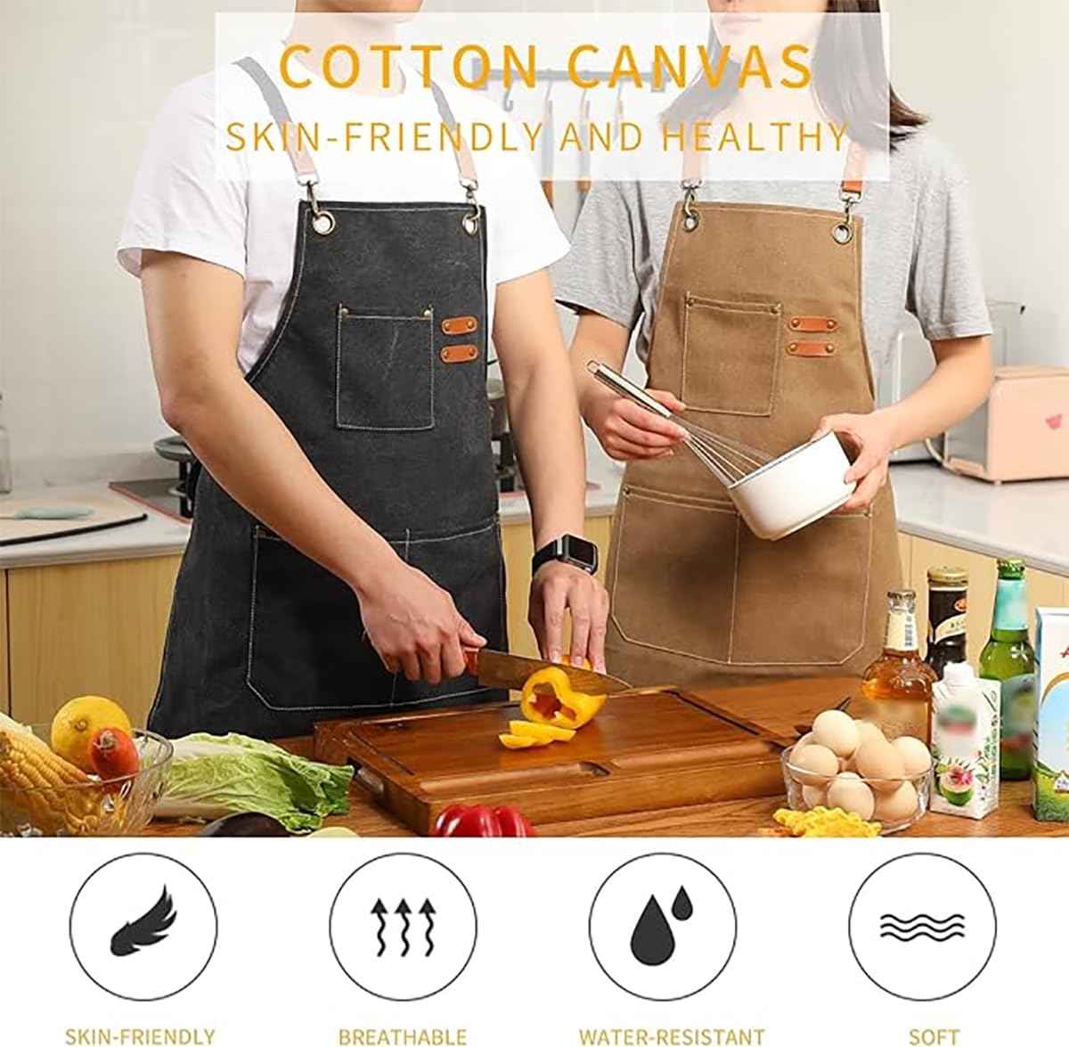 Delantales de chef de lona con espalda cruzada: elegante diseño unisex con bolsillos espaciosos