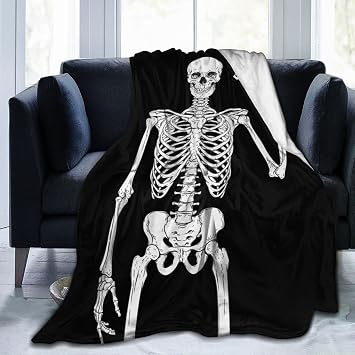 Horror Blanket Custom Halloween Blanket with Name Personalized Skeleton Skull Halloween Throw Blankets for Kids Adults Skeleton 01, 30" x 40"