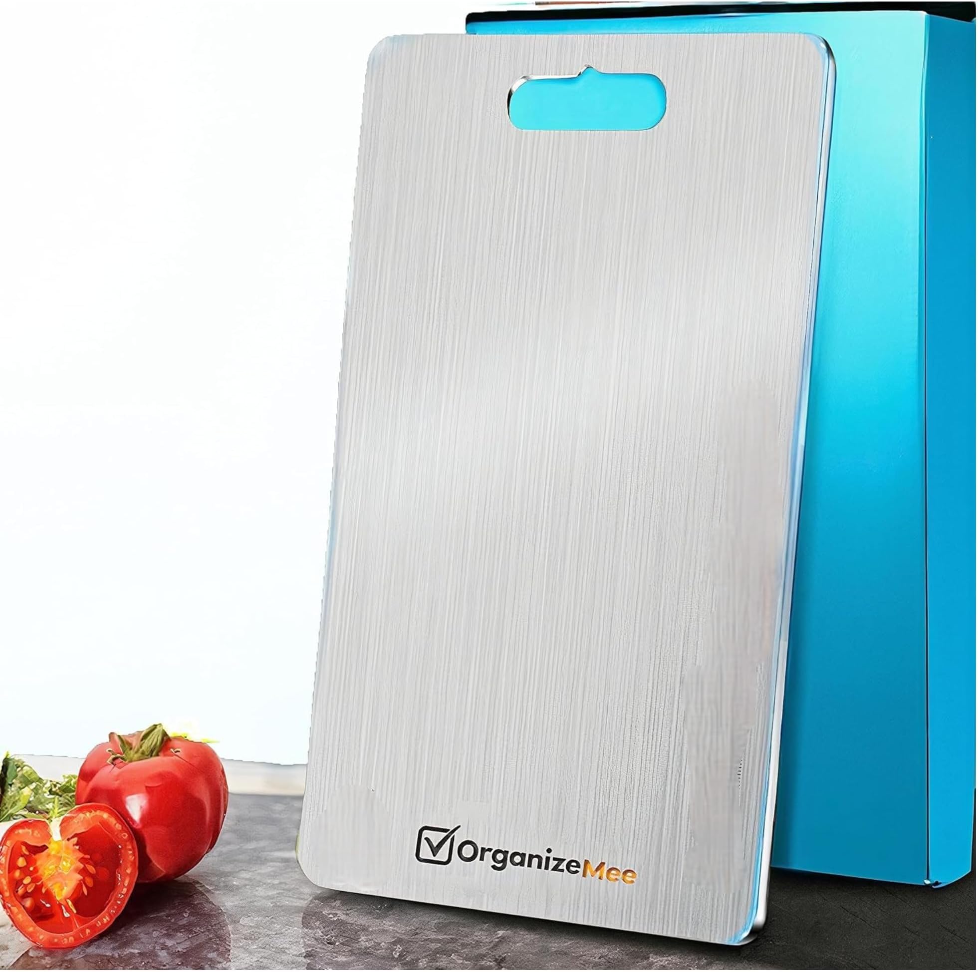 OrganizeMee Stainless Steel Chopping Board for Kitchen Heavy-Duty Cutting Board for Vegetables, Fruits Cutter, Meats, vegitable Chopper Boards, Premium Metal Chopping Board (Medium)(31.8CM X 21CM)