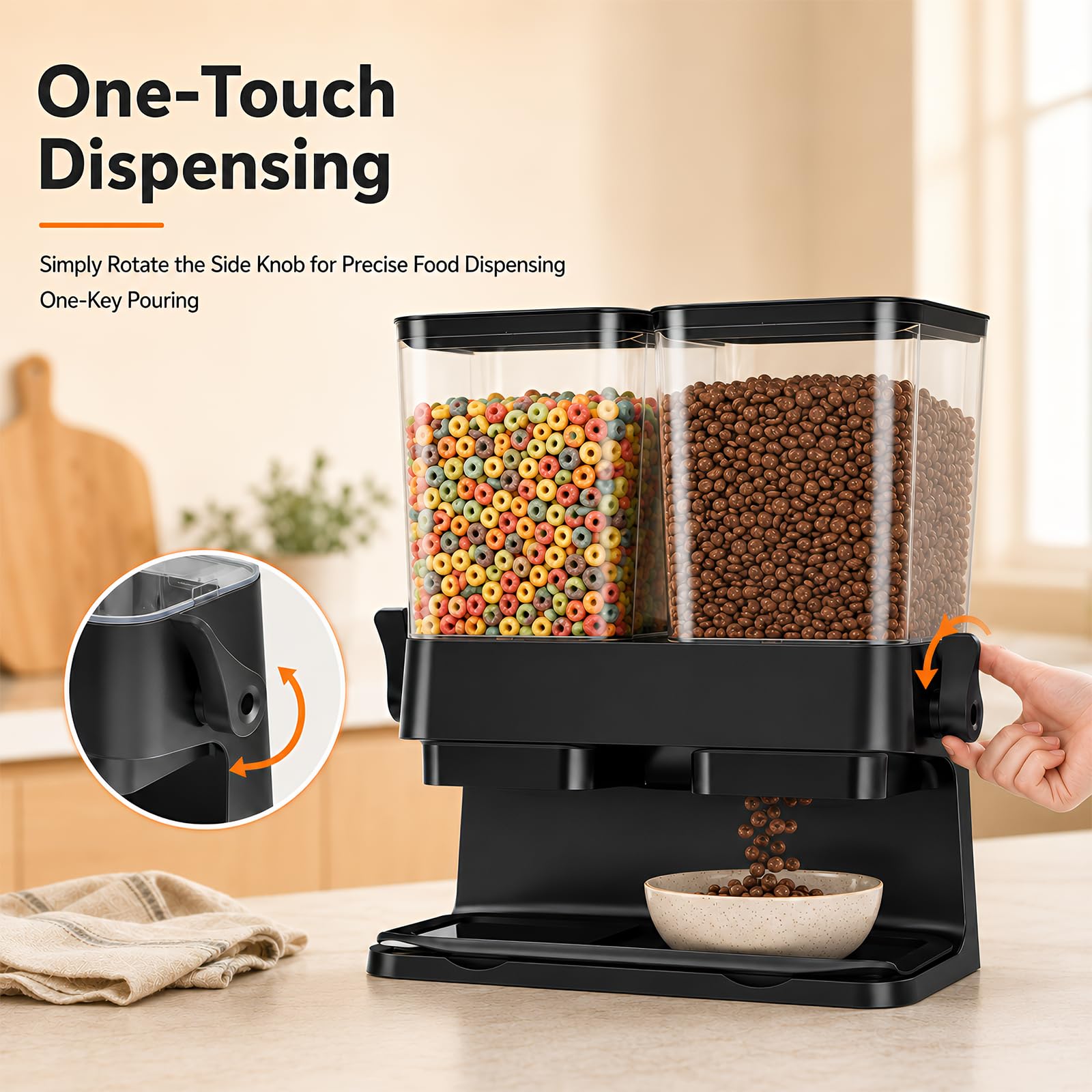 3L Große Müslispender mit Doppelbehälter, Cornflakes Spender aus ABS+PS, Cornflakes Behälter mit Deckel, Aufbewahrungsbox Küche Organizer für trockene Lebensmittel, Reis, Kaffeebohnen