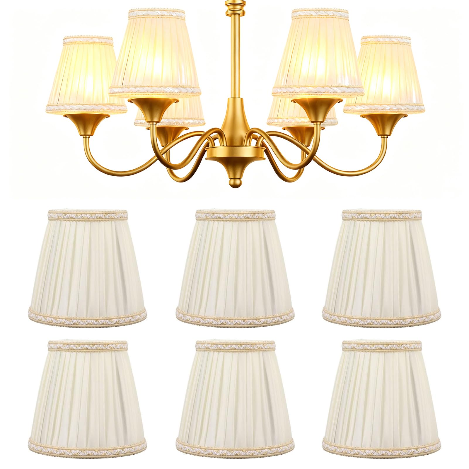 6 Pcs Abat-jour en Tissu, 9 x 13 x 14 cm Adapté aux Ampoules E14, Accessoires D'éclairage de Lustre de Chevet, D'abat-Jour Mural de Style Nordiques pour Lampes de Table, Lustres, Appliques Murales