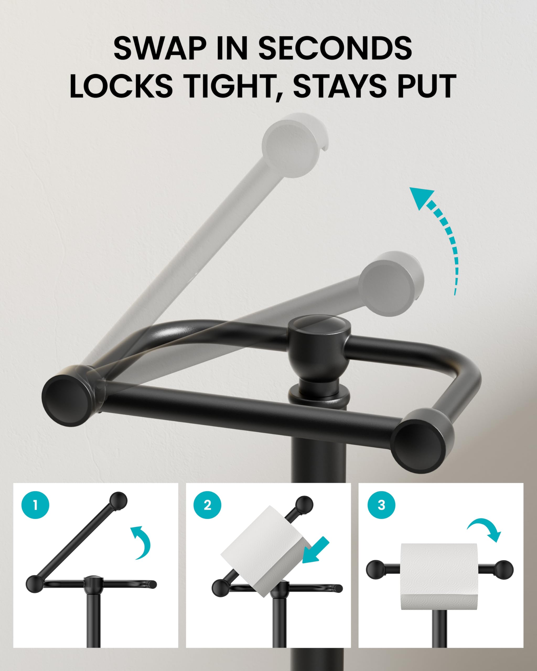 Matte Black Toilet Paper Holder Stand Freestanding, Weighted Base, 22 in — Amazon image 4