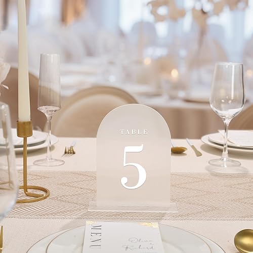 Miniatura 2 de UNIQOOO Números de mesa de boda de arco esmerilado con soportes 1-15, letreros y soportes acrílicos de 5 x 7 pulgadas, paquete de 15, perfecto
