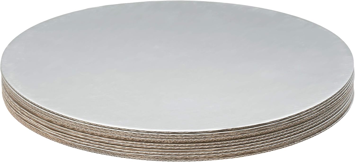 Fox Run 12-Piece Cardboard Scalloped Cake Circle Base, 10 x 10 x 0.25 inches, Silver