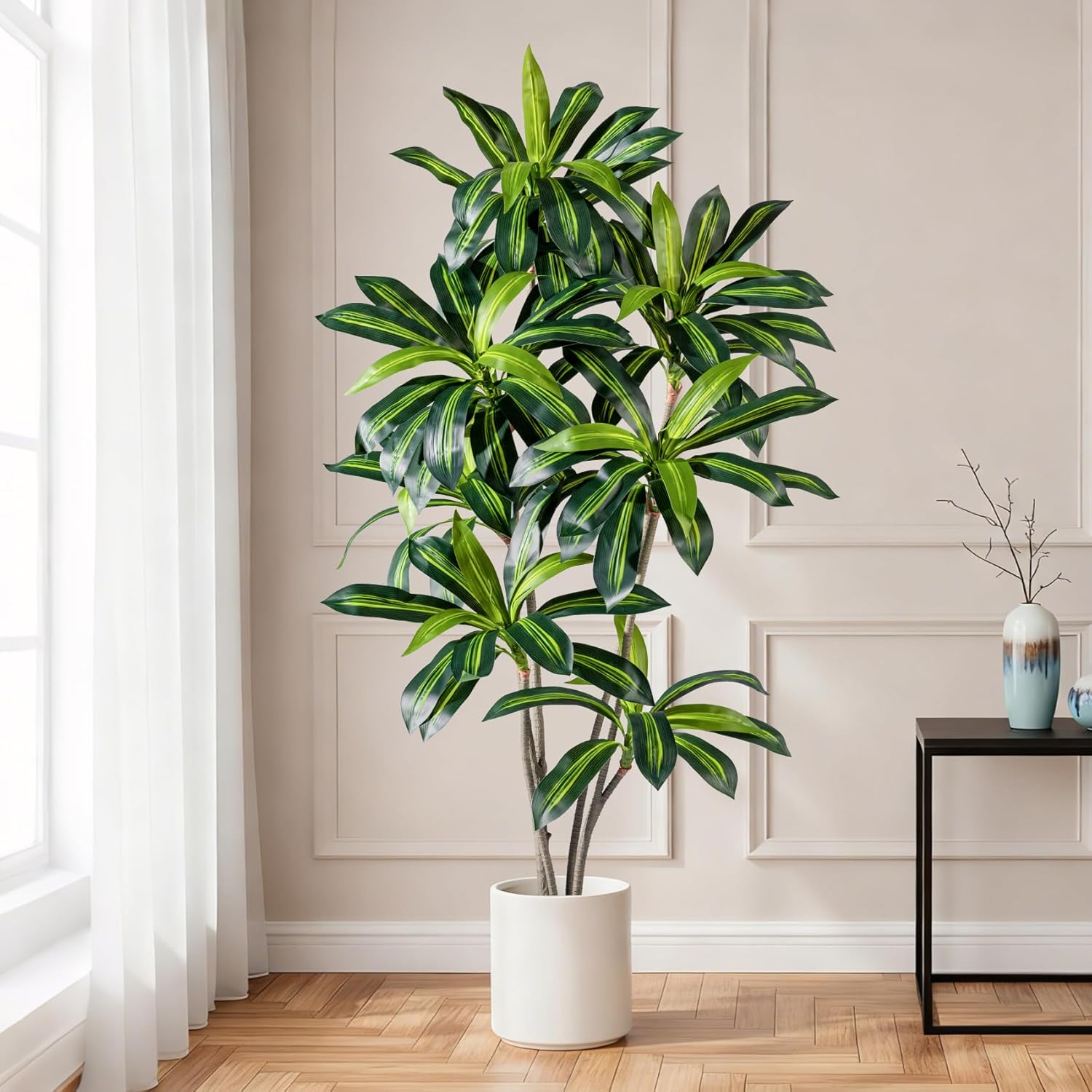 Erimda 6FT Artificial Dracaena Plant Dracaena Fragrans Artificial Tree, Realistic Faux Brazilian Iron Tree with Lifelike Foliage, Sturdy Base & Low Maintenance Fake Floor Plant for Modern Home Decor
