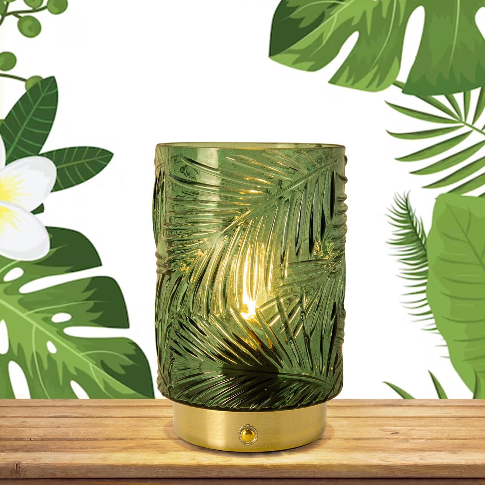 MJ PREMIER Wiederaufladbare Tischlampe Kabellose, Akku LED Tischleuchte mit Touch-Schalter, Dimmbare Tischlampe aus Glas, Dekorative USB Aufladbar Lampe, Notlampe für Stromausfall, (Grün, Mini)
