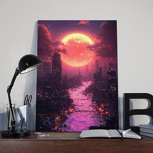 Miniatura 8 de Synthwave Retro Futurism Wall Art  Neon Vaporwave Poster for Gamer Room & Cyber Decor Poster Canvas Artwork Prints Rustic Farmhouse Decorations for