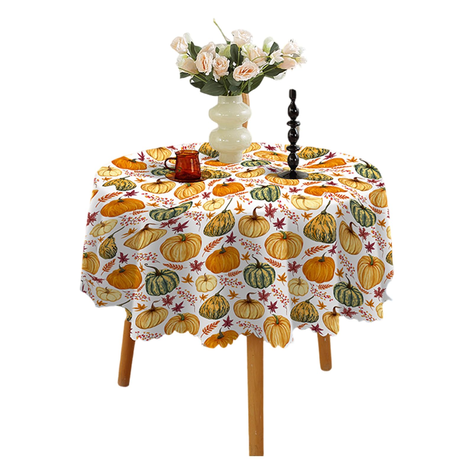 Hsioluted 150cm Round Tablecloth with Autumn Theme for Seasonal Celebration and Home Decoration Pumpkin Tablecloth