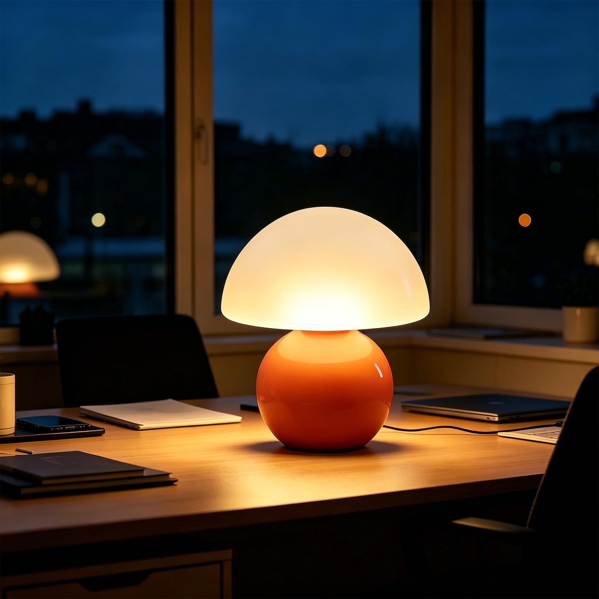 Led Dimmbar Tischleuchte Deko Wohnzimmer, Nachttischlampe Tischlampe, Schlafzimmer Tischlampen, Mushroom Bedside Table Lamp, Keramikbasis Glas Klein Nachtlampe (Orange)