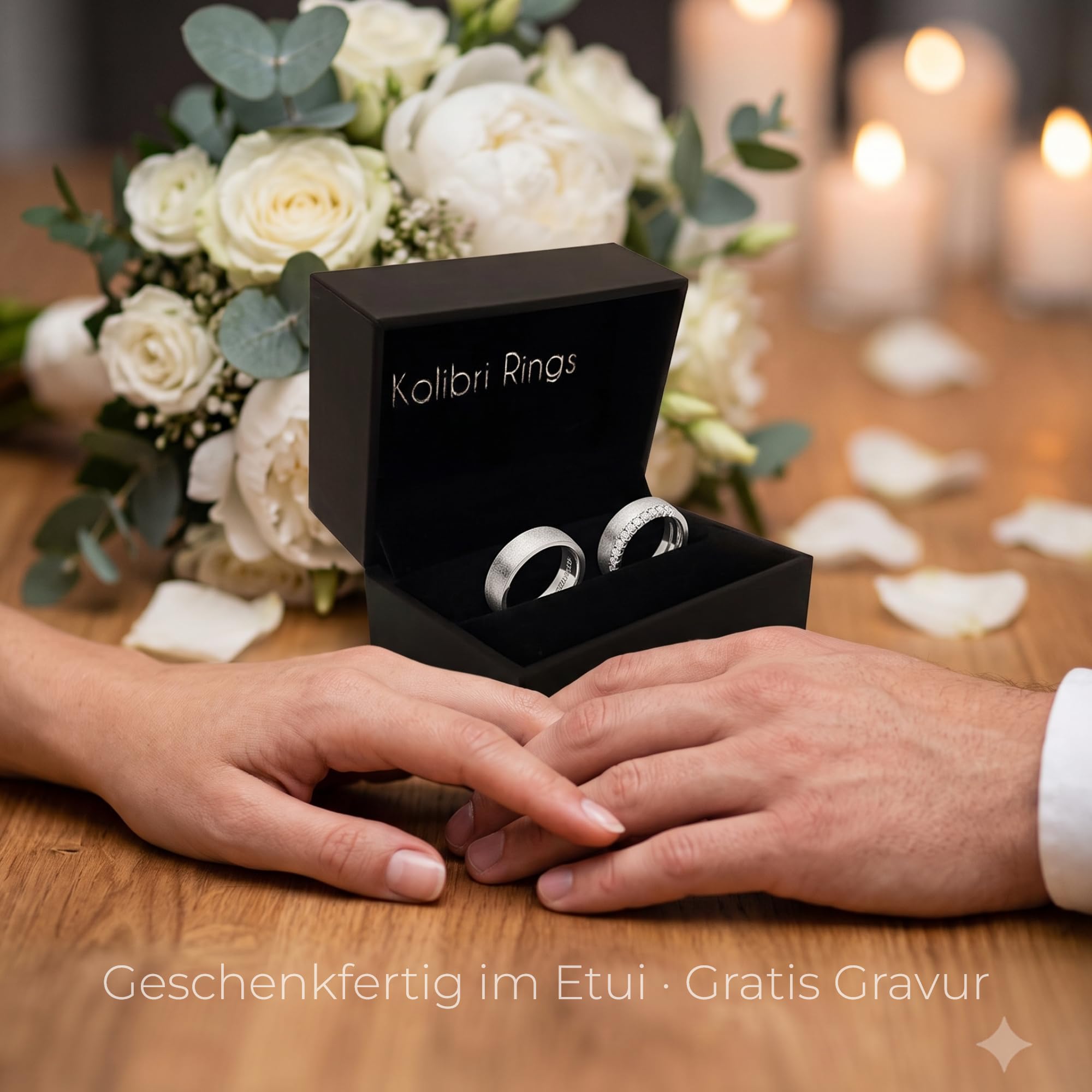 Kolibri Rings Paarpreis Silber Eheringe Eismatt Rhodiniert 15 Zirkonia Steine Trauringe Partnerringe Freundschaftsringe - Gratis Gravur und Etui