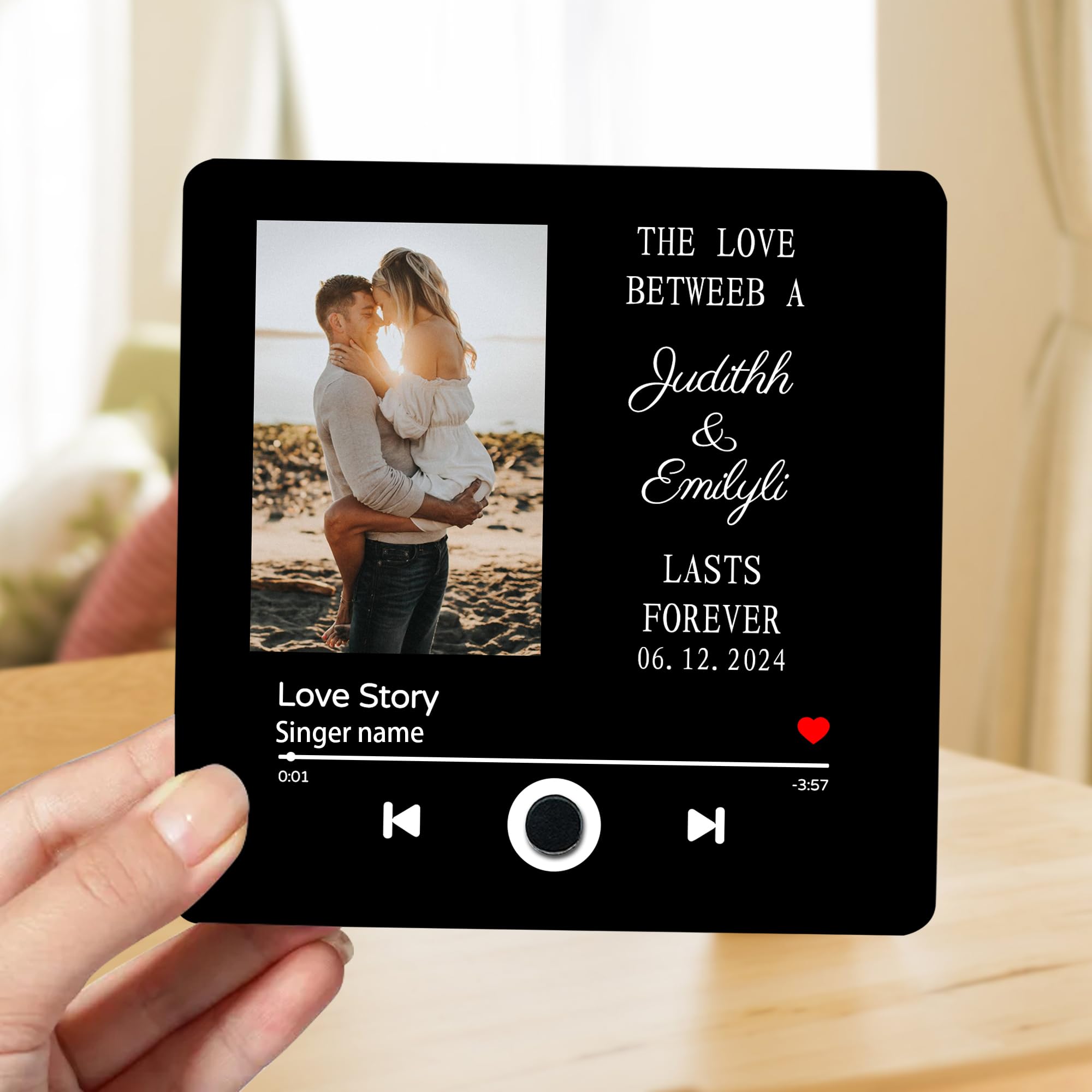 Ozinna Style 6 Personalized Photo Music Album Fridge Magnet,Custom Refrigerator Magnet With Built-In Music Player, Wall Photo Sticker Can Play Songs Valentine's Day Wedding Gift For Couple