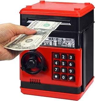 HUSAN Piggy Banks Money Banks for Kids, Electronic Password Code Money Banks ATM Banks Box Coin Bank for Children Boys and Girls (Red/Black)