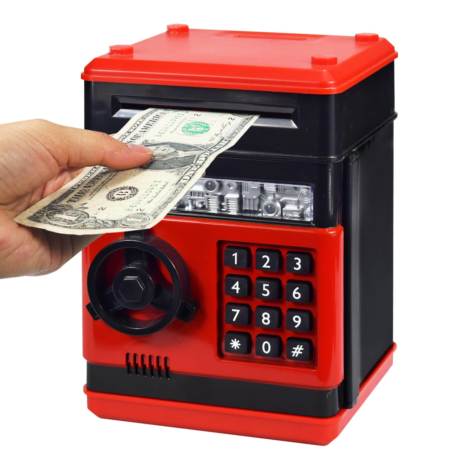 HUSANPiggy Banks Money Banks for Kids, Electronic Password Code Money Banks ATM Banks Box Coin Bank for Children Boys and Girls (Red/Black)