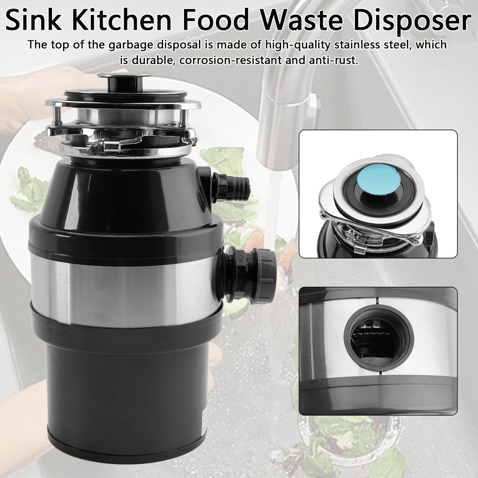 Triturador de Basura de 3/4 HP, 2800 RPM, para Cocina bajo Fregadero, con Enchufe e Interruptor inalámbrico, de Acero Inoxidable, de Alta Velocidad para una trituración eficiente de residuos.