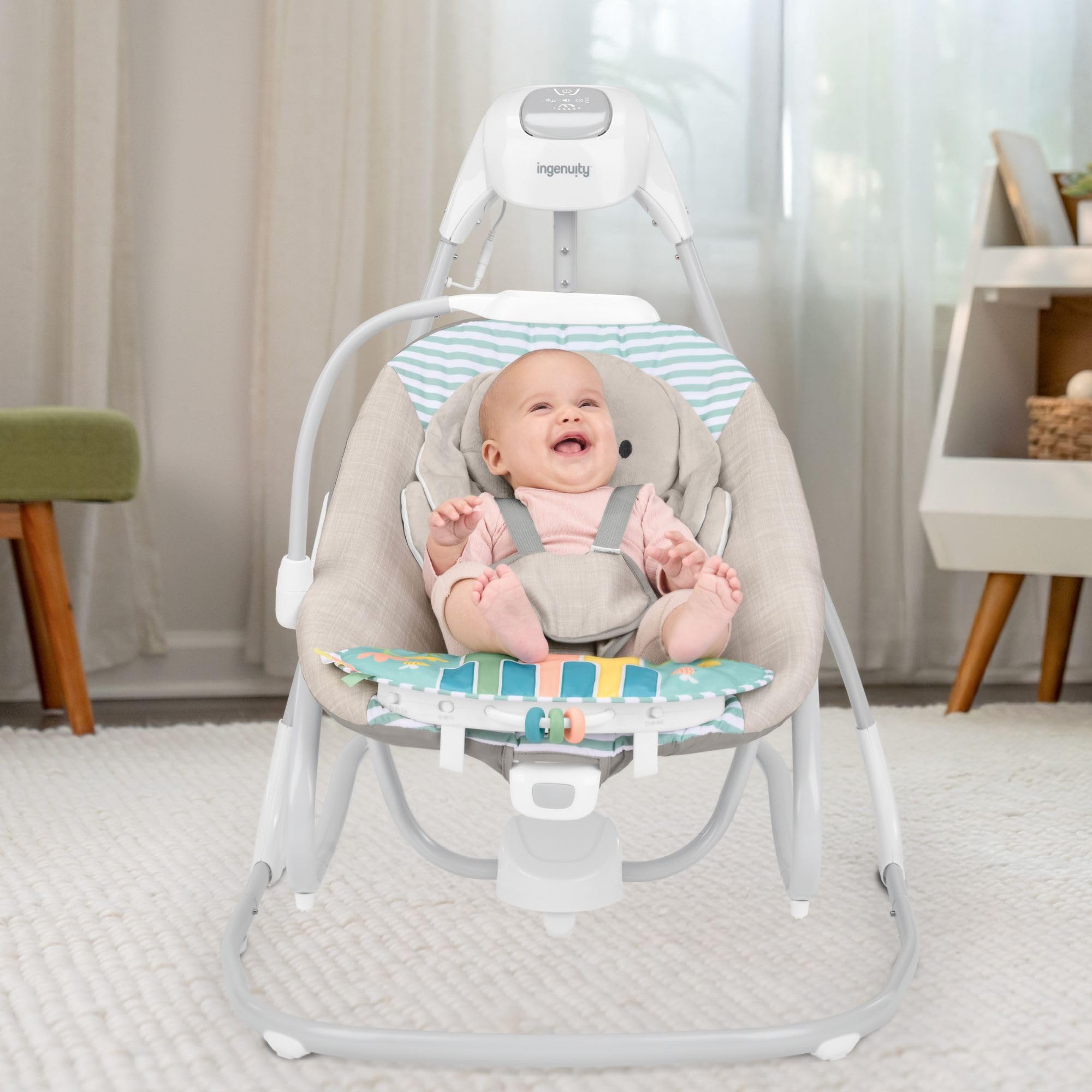 Ingenuity SimpleComfort Piano Playtime Columpio y Mecedora para bebés 4 en 1, 180 Grados y 3 direcciones, 0-24 Meses