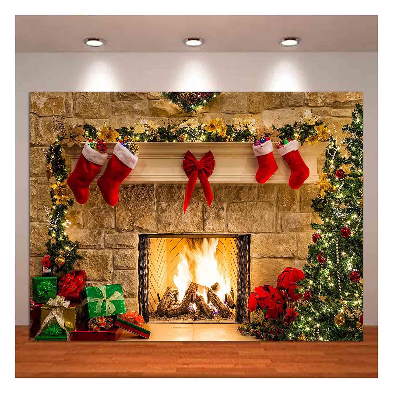 XLL, Christmas Photography Backdrops Christmas Fireplace Decoration Background for Photo Happy Holiday Party Decoration Props 8x6ft, 8x6FT(240CM X