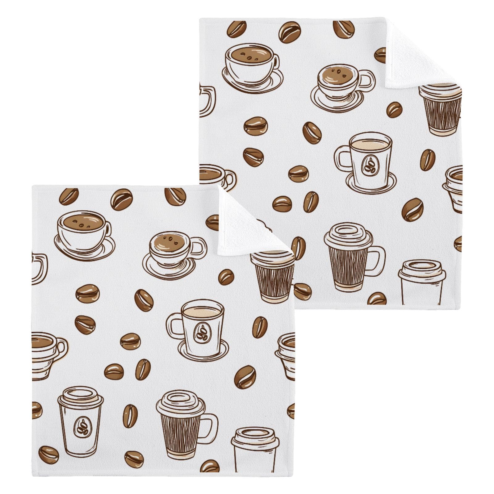 ALAZA Wash Cloth Set 100% Cotton Fingertip Towels Face Cloths Sets Coffee Highly Absorbent Soft Feel Set of 2