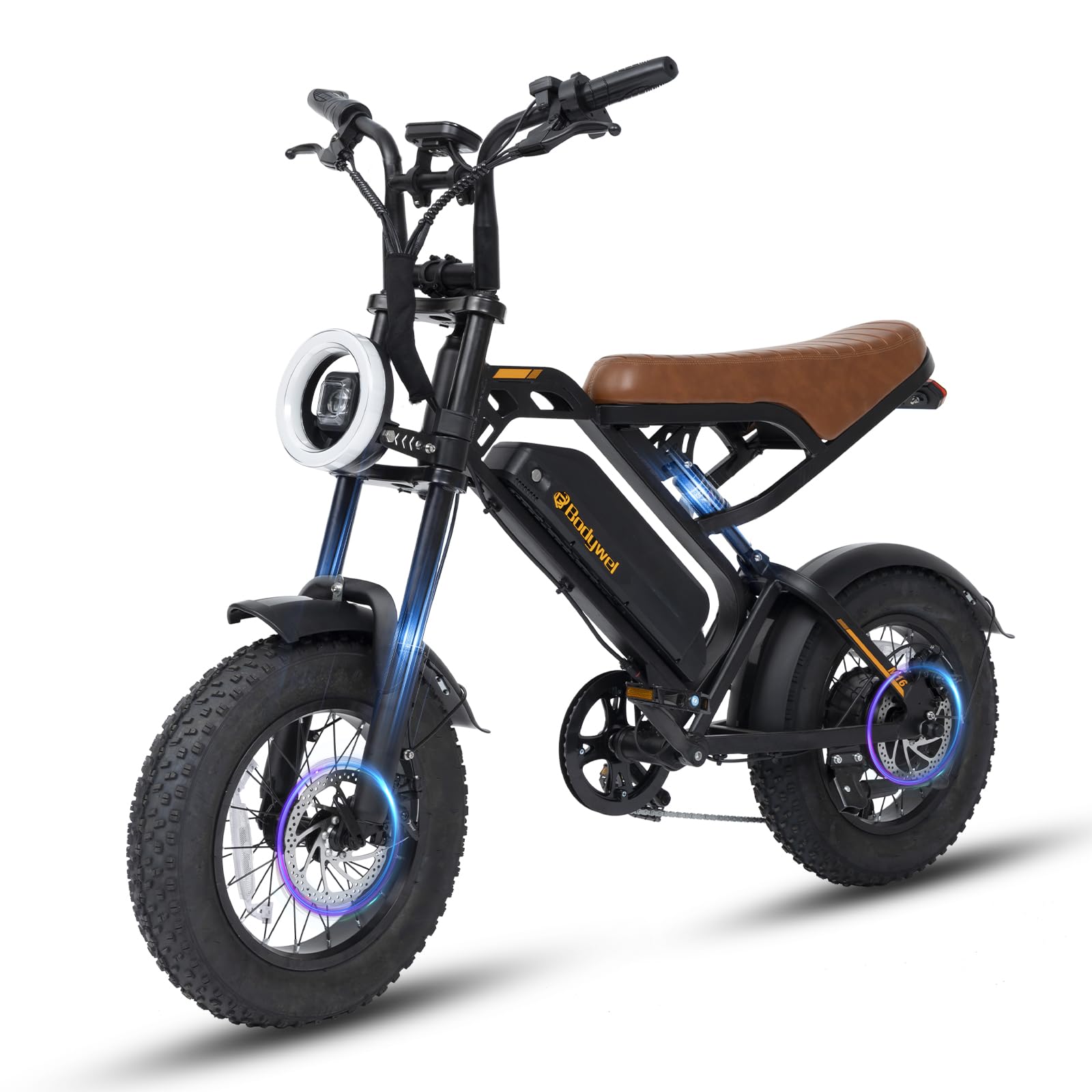 Bodywel M16 Bici Elettrica Uomo, 16x4.0 Zoll Fat Mountain Bike Elettrica, Batteria 48V 13Ah, Motore 250W, Autonomia 80km (PAS), Display LED da 4.0”, Freni a Doppio Disco