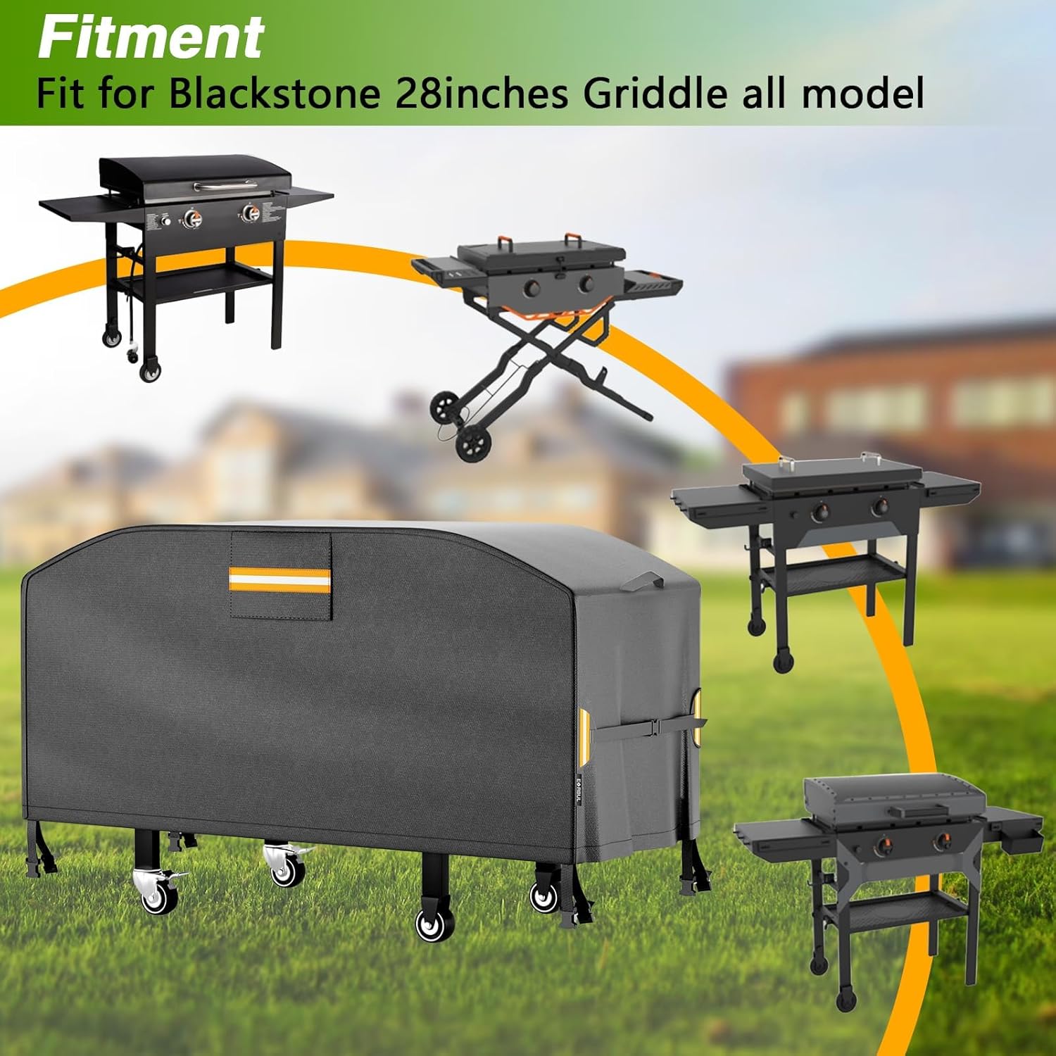 EVRBUL Flat Top Gas Grill Cover Fit for Blackstone 5483 28inches Griddle Cooking Station, Outdoor Waterproof 28" Griddle Cover, Windproof 420D 2-Burner Griddle Covers with Air Vent 59" L×26" W×33" H