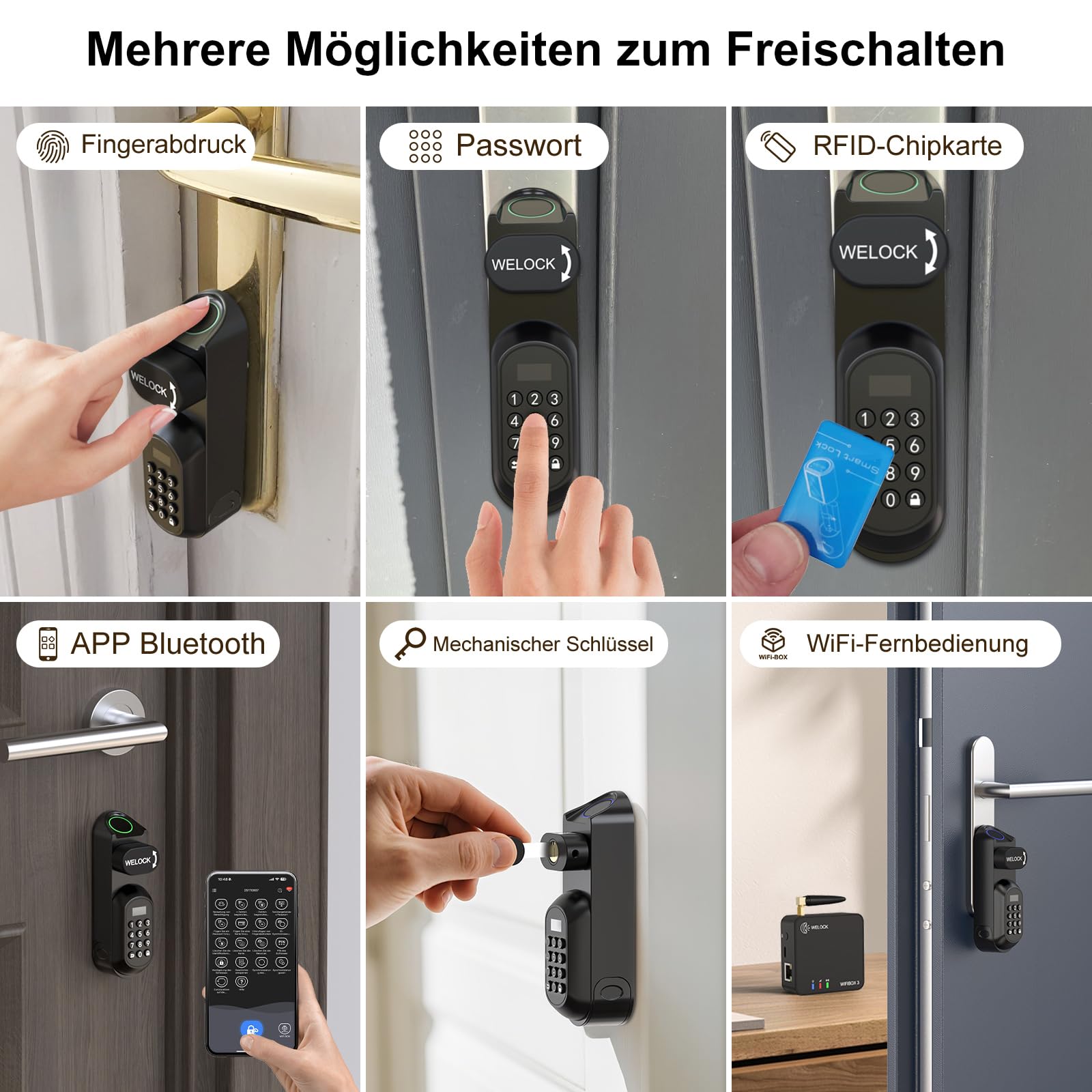 WELOCK U81 Cerradura de puerta con huella dactilar, contraseña, inteligente, con aplicación y tarjeta RFID, pieza de repuesto para llave mecánica, cerradura electrónica para puerta de perfil de 50-90