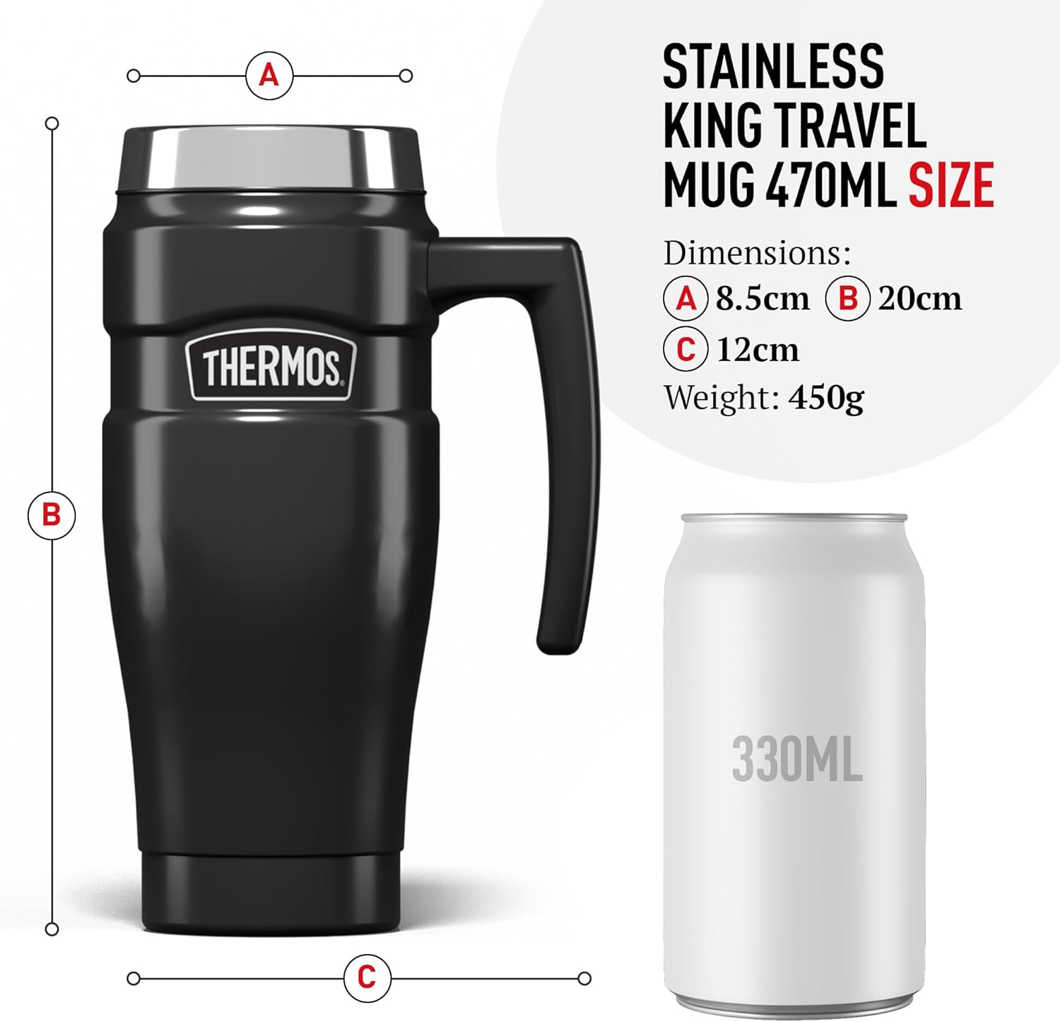 Thermos 101834 Stainless King Travel Mug, Matt Black, 470 ml - Image 9