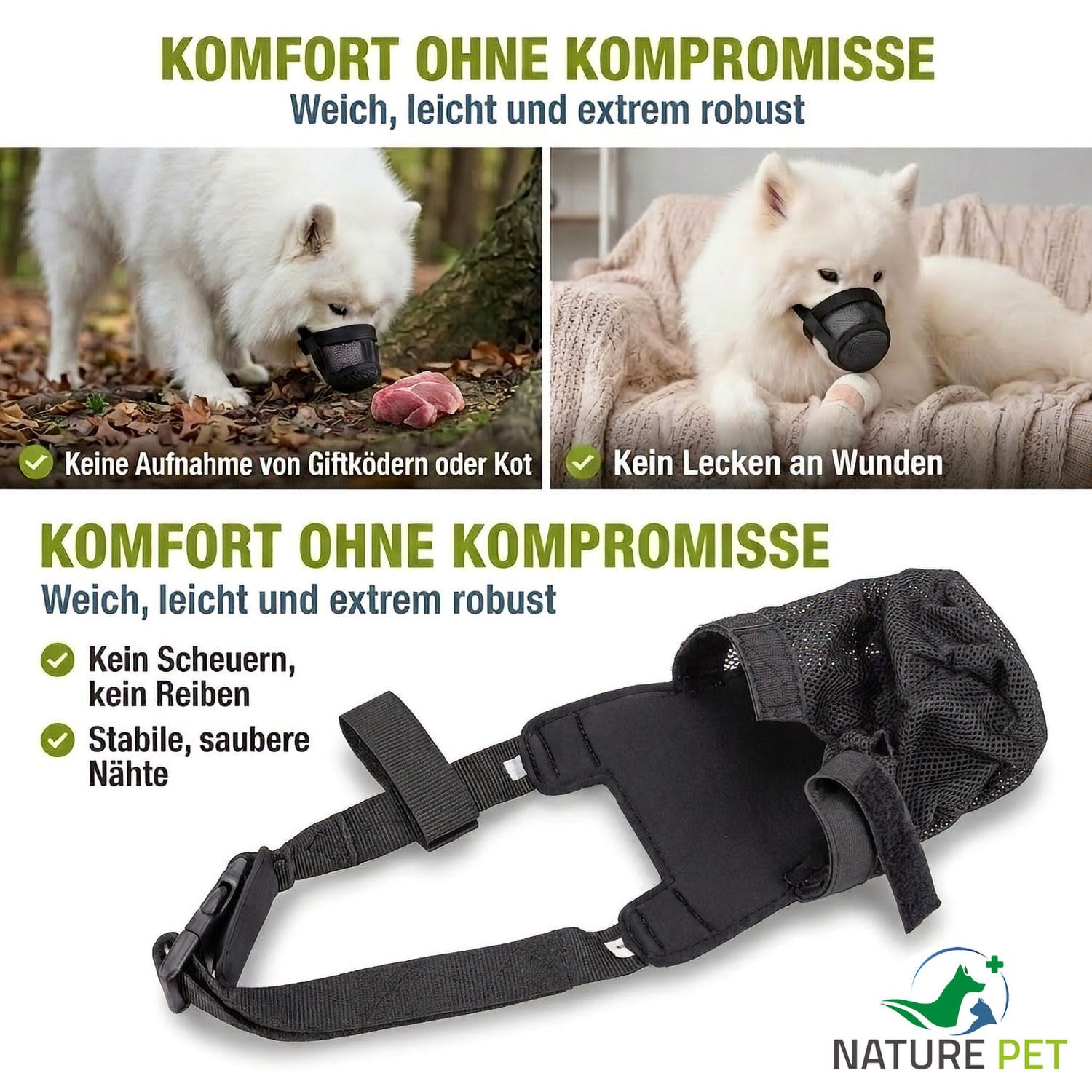 Nature Pet Giftköderschutz Hund/Leckschutz bei Wunden und OP/anstatt Plastik Kragen oder Halskrause/Schutznetz Lange Ausführung (L)