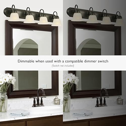 Miniatura 5 de Allante - Lámpara de tocador de 4 luces, acabado de bronce aceitado, pantallas de vidrio esmerilado, regulable, accesorio de pared de baño - Design