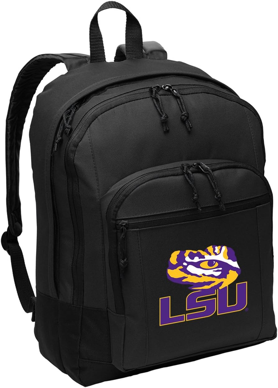 Broad Bay LSU Tigers Backpack MEDIUM SIZE - Classic Style LSU Logo Backpack - Laptop Sleeve - Lightweight - Durable