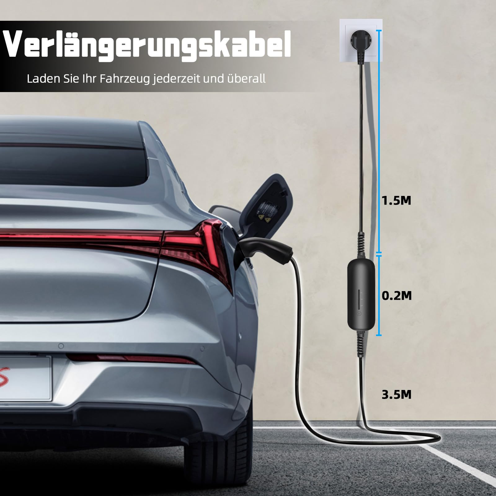 EV Ladegerät Typ 2 Schuko Stecker 8/10/16Amp Einstellbare Strom, 6M TPU Ladekabel Tragbare EV Autos Ladestation 3.68KW Wallbox für alle Elektrofahrzeuge & Plug-in-Hybrid-Autos